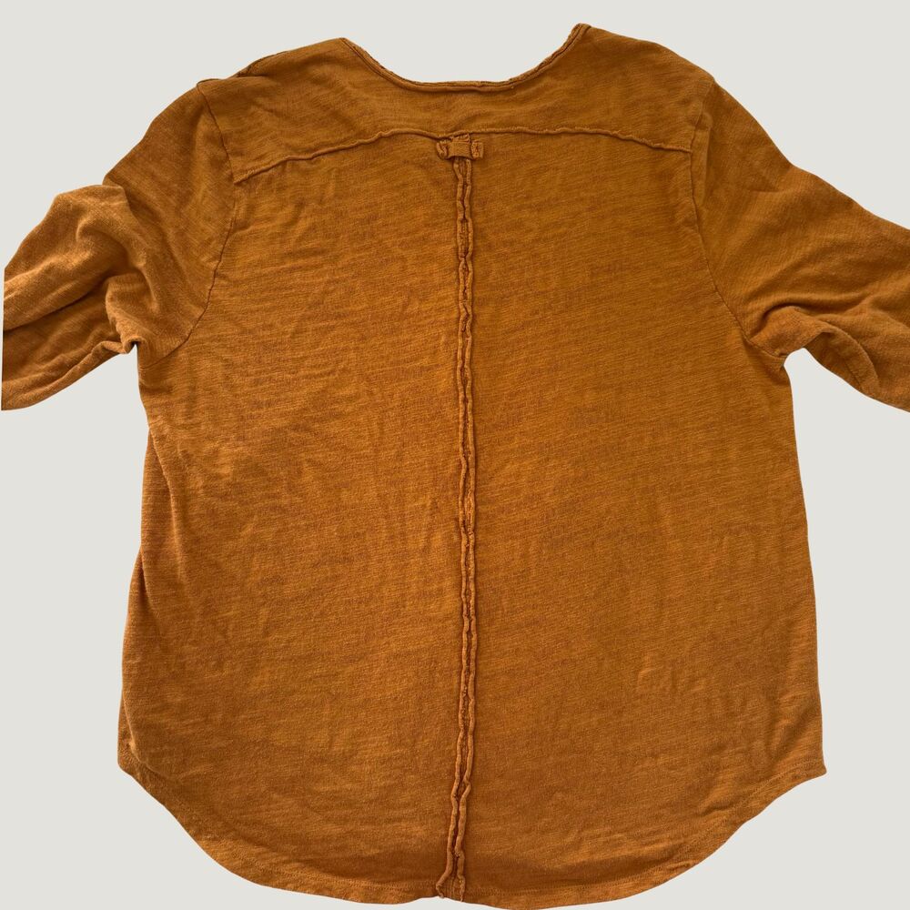Techstyles Womens 1/4 Button Henley T-Shirt L Mustard Brown Casual Top - Picture 4 of 10